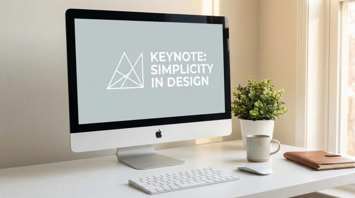 Beautiful Apple Keynote presentation displayed on iMac with minimalist slide design