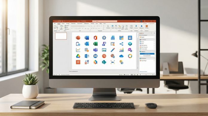 Best PowerPoint add-ins - presentation software with plugin panels on modern monitor