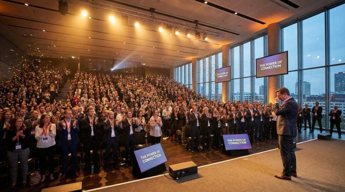 Speaker receiving standing ovation at the conclusion of a powerful presentation