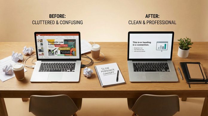 Before and after slide transformation — how to improve bad slides
