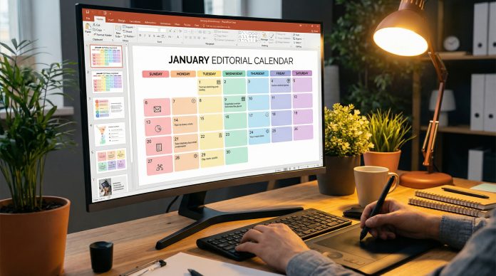 How to insert a calendar in PowerPoint - calendar slide design on monitor