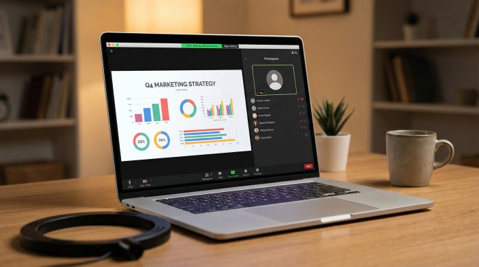 How to present on Zoom without showing your face - laptop with Zoom screen share active