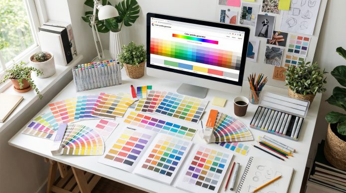 Presentation color palette generators - designer workspace with color swatches and tools