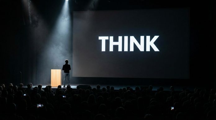 Steve Jobs presentation style - minimalist Apple keynote slide design