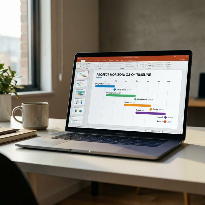 How to create a timeline in PowerPoint - showing a professional project timeline slide